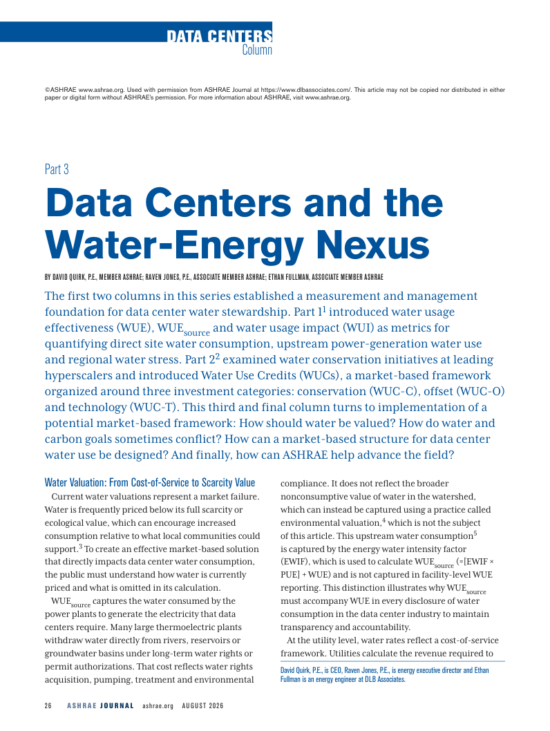ASHRAE Journal article page, Part 3, August 2026